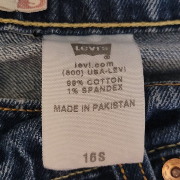 Levis 515 Dark Blue Bootcut Womens 16 Short Distressed Bottom Edge - Picture 10 of 15